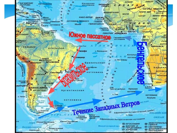 Южное пассатное Бразильское Течение Западных Ветров Бенгельское