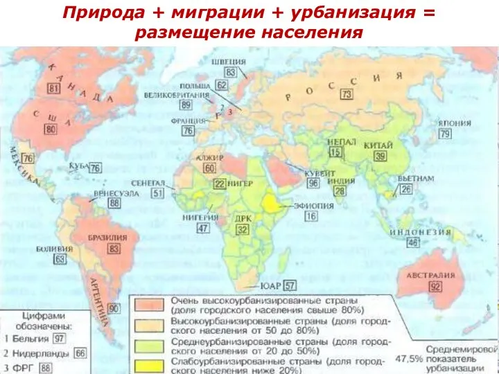 Природа + миграции + урбанизация = размещение населения