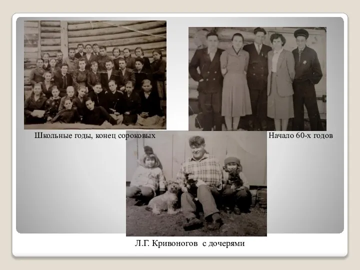 Школьные годы, конец сороковых Начало 60-х годов Л.Г. Кривоногов с дочерями