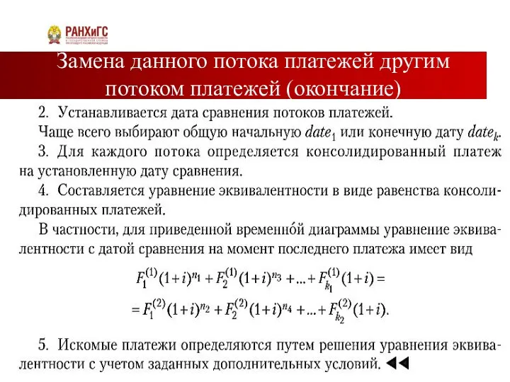 Замена данного потока платежей другим потоком платежей (окончание)