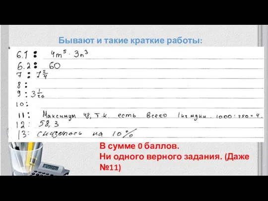 Бывают и такие краткие работы: В сумме 0 баллов. Ни одного верного задания. (Даже №11)