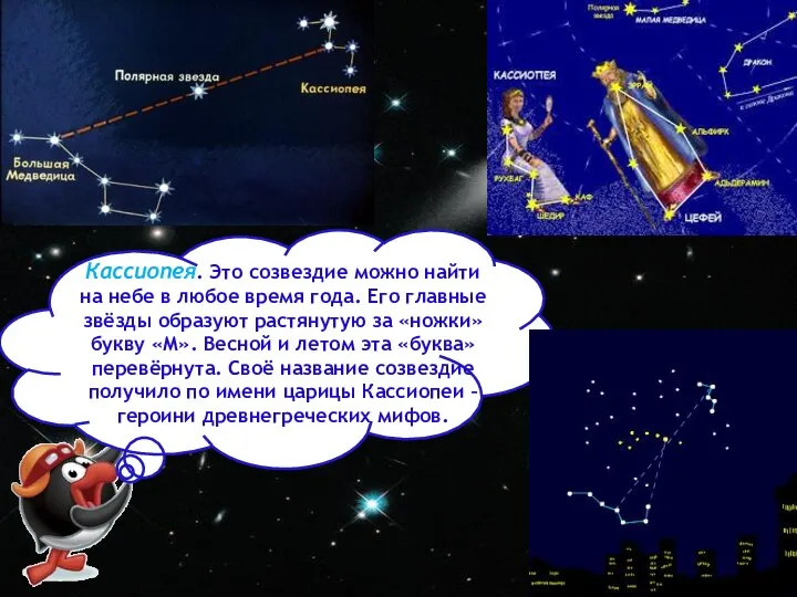 Кассиопея. Это созвездие можно найти на небе в любое время года. Его