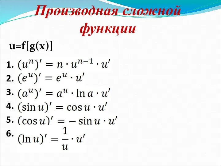 u=f[g(x)] Производная сложной функции
