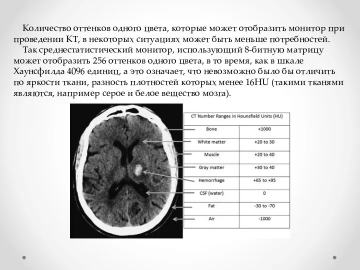 Количество оттенков одного цвета, которые может отобразить монитор при проведении КТ, в