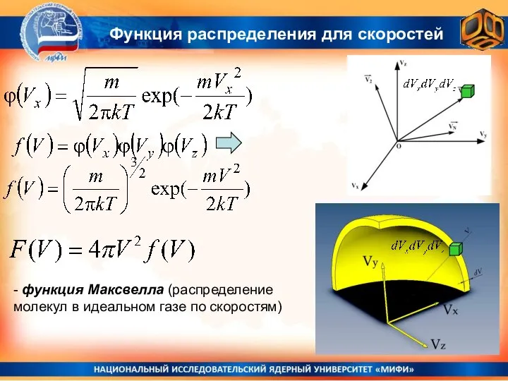 Функция распределения для скоростей - функция Максвелла (распределение молекул в идеальном газе по скоростям)