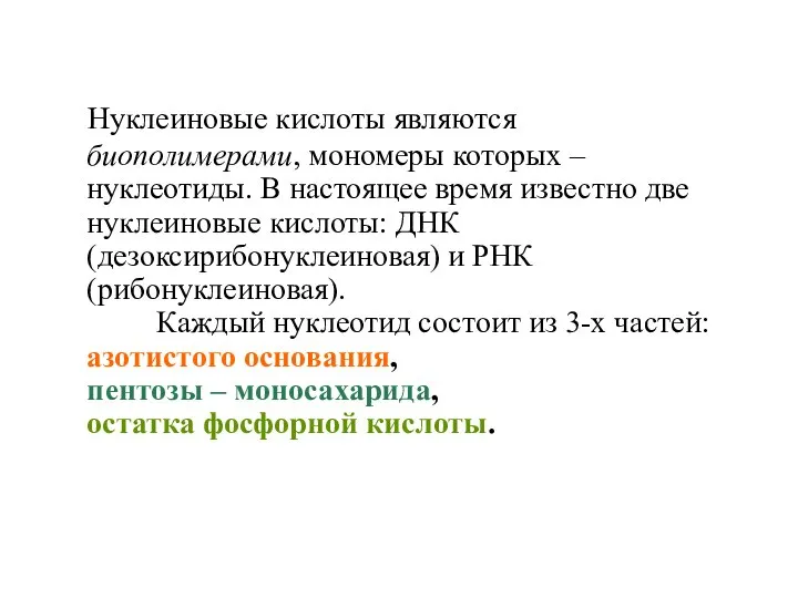 Нуклеиновые кислоты являются биополимерами, мономеры которых – нуклеотиды. В настоящее время известно