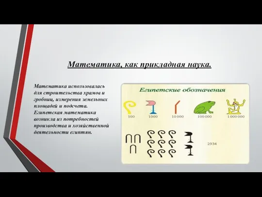 Математика, как прикладная наука. Математика использовалась для строительства храмов и гробниц, измерения