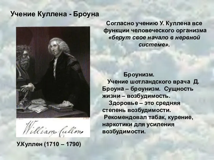 Учение Куллена - Броуна У.Куллен (1710 – 1790) Согласно учению У. Куллена