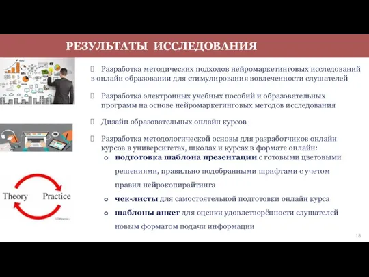 РЕЗУЛЬТАТЫ ИССЛЕДОВАНИЯ Разработка методических подходов нейромаркетинговых исследований в онлайн образовании для стимулирования