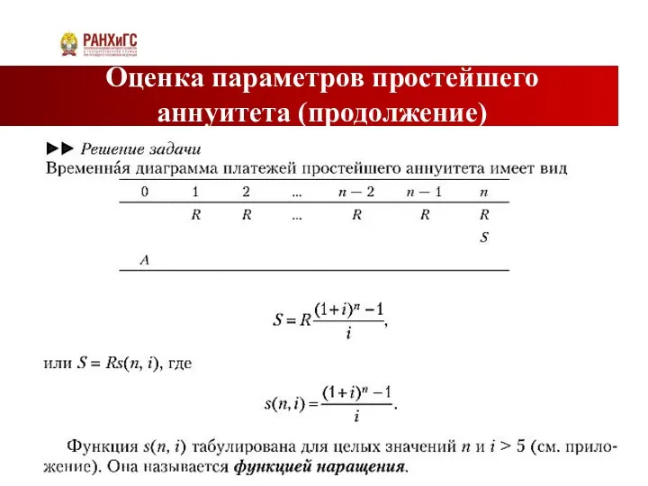 Оценка параметров простейшего аннуитета (продолжение)