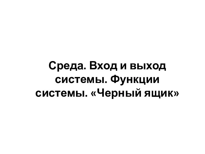 Среда. Вход и выход системы. Функции системы. «Черный ящик»