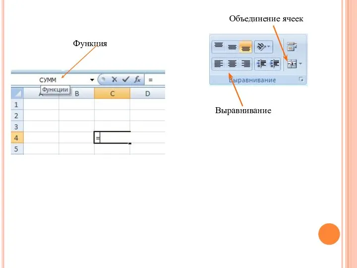 Функция Выравнивание Объединение ячеек