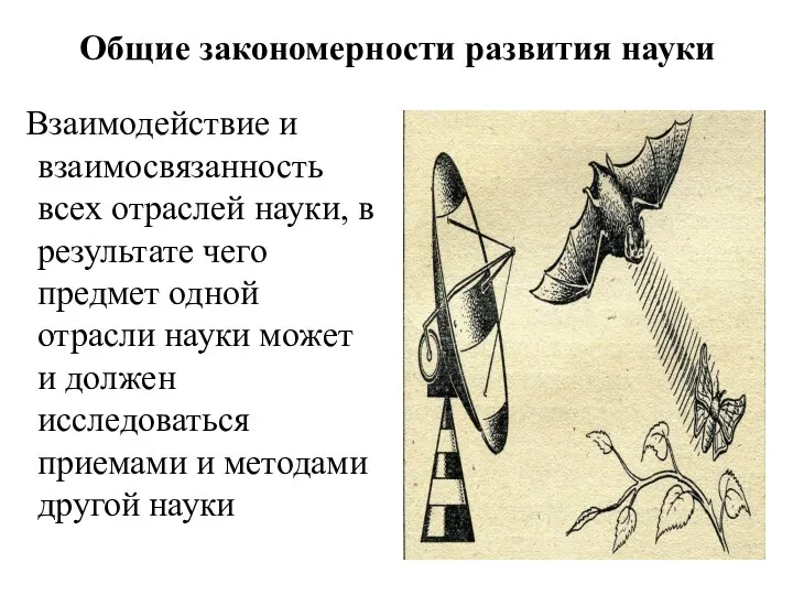 Общие закономерности развития науки Взаимодействие и взаимосвязанность всех отраслей науки, в результате