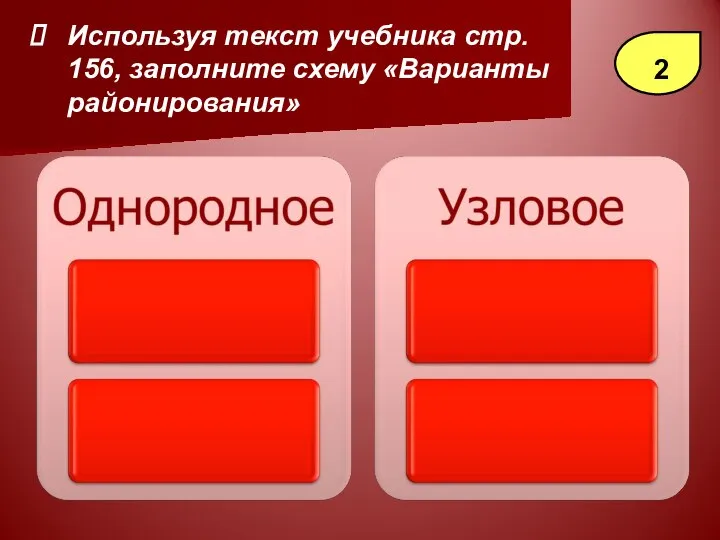 Используя текст учебника стр. 156, заполните схему «Варианты районирования» 2