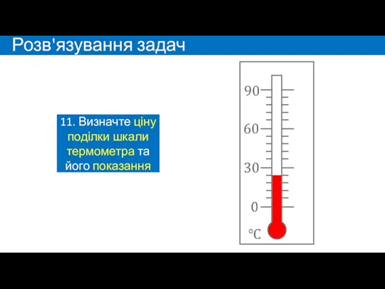 Розв'язування задач 11. Визначте ціну поділки шкали термометра та його показання