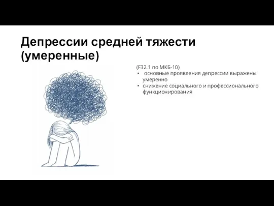 Депрессии средней тяжести (умеренные) (F32.1 по МКБ-10) основные проявления депрессии выражены умеренно