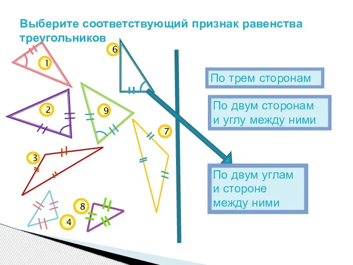 Выберите соответствующий признак равенства треугольников По двум углам и стороне между ними