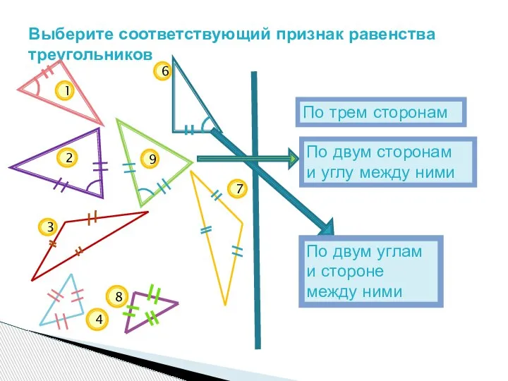 Выберите соответствующий признак равенства треугольников По двум углам и стороне между ними