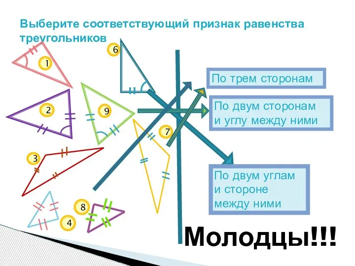 Выберите соответствующий признак равенства треугольников По двум углам и стороне между ними
