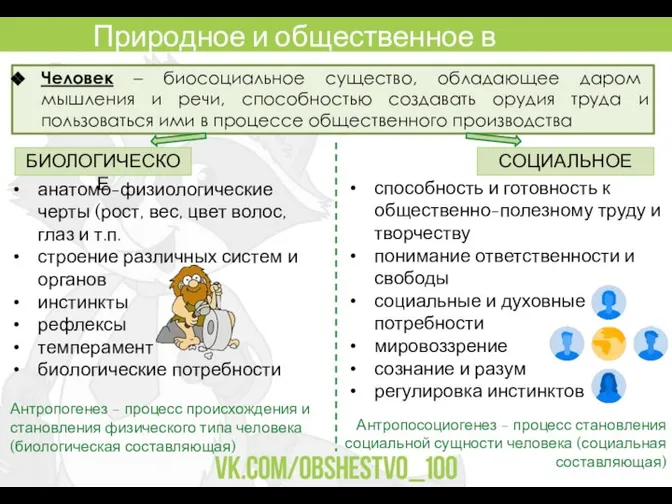 Природное и общественное в человеке. Человек – биосоциальное существо, обладающее даром мышления