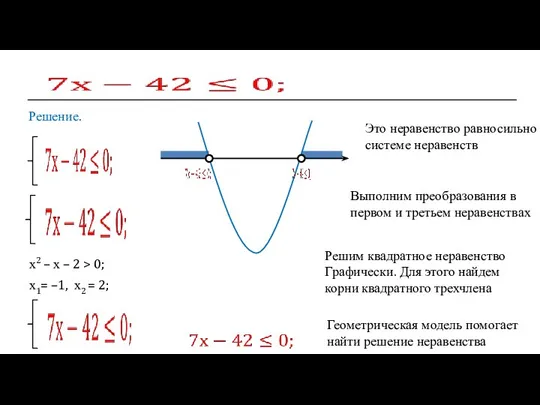 Решение. х2 – х – 2 > 0; х1= –1, х2 =