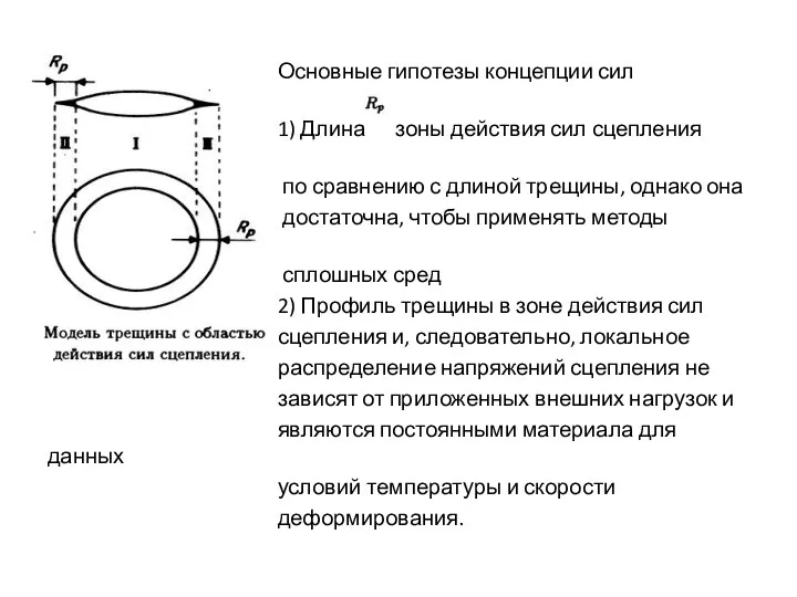 Основные гипотезы концепции сил сцепления: 1) Длина зоны действия сил сцепления мала