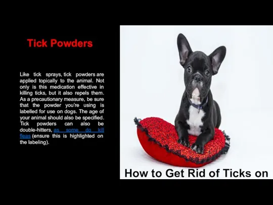 Like tick sprays, tick powders are applied topically to the animal. Not