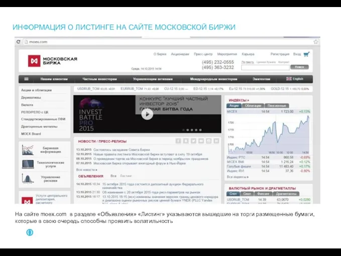 ИНФОРМАЦИЯ О ЛИСТИНГЕ НА САЙТЕ МОСКОВСКОЙ БИРЖИ На сайте moex.com в разделе