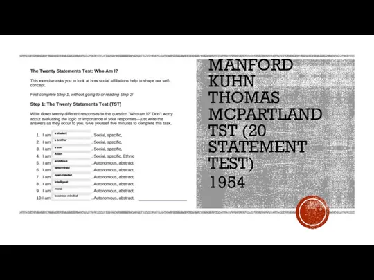 MANFORD KUHN THOMAS MCPARTLAND TST (20 STATEMENT TEST) 1954