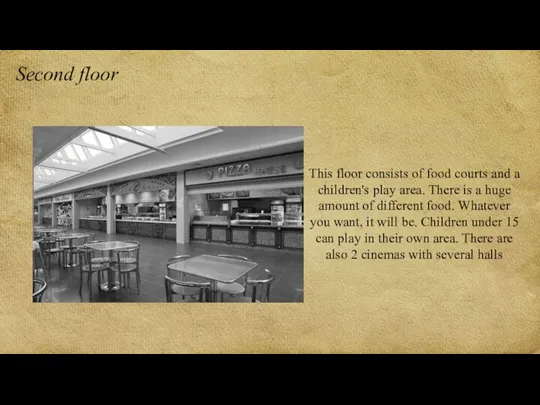 Second floor This floor consists of food courts and a children's play