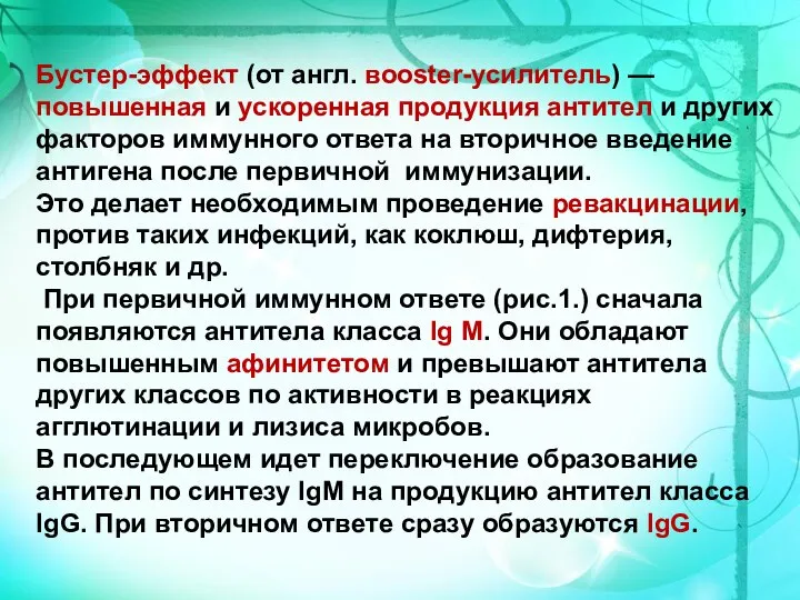 Бустер-эффект (от англ. вooster-усилитель) — повышенная и ускоренная продукция антител и других