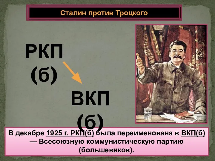 В декабре 1925 г. РКП(б) была переименована в ВКП(б) — Всесоюзную коммунистическую