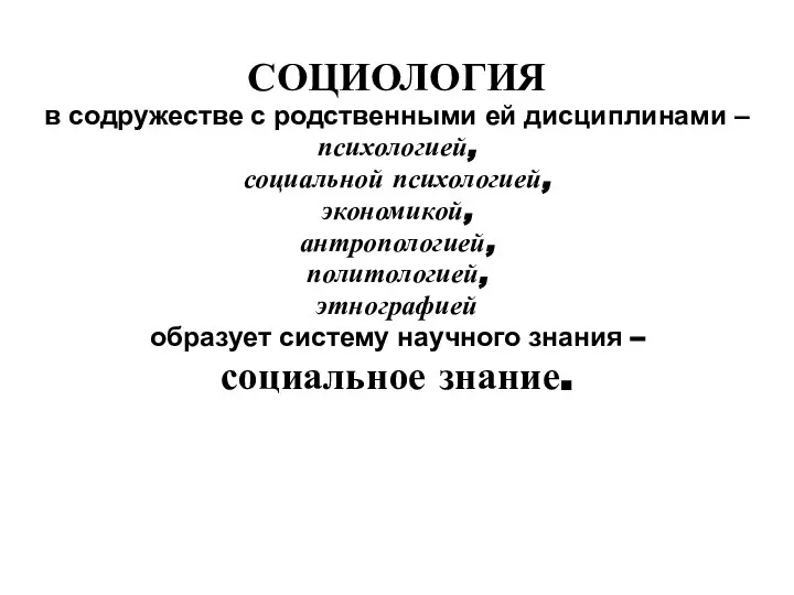 СОЦИОЛОГИЯ в содружестве с родственными ей дисциплинами – психологией, социальной психологией, экономикой,