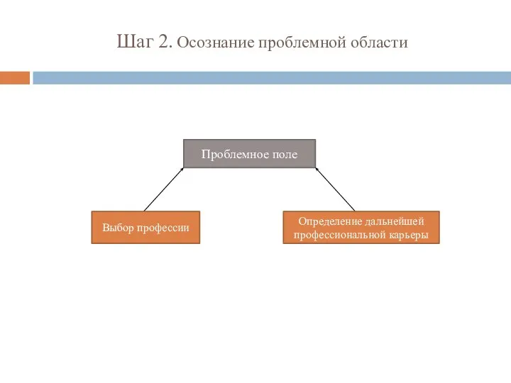 Шаг 2. Осознание проблемной области Проблемное поле Выбор профессии Определение дальнейшей профессиональной карьеры