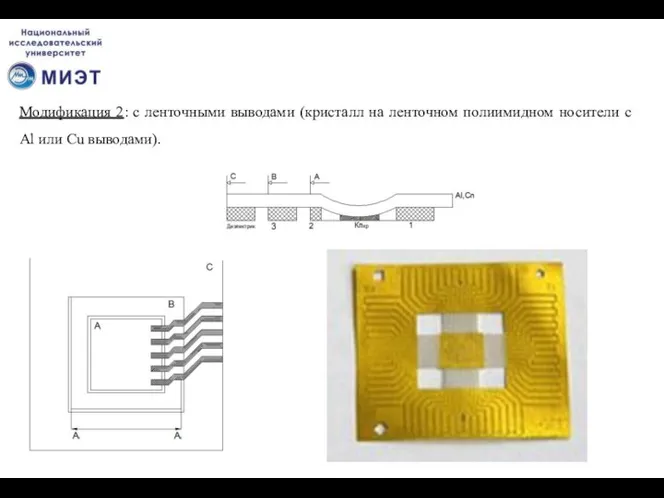 Модификация 2: с ленточными выводами (кристалл на ленточном полиимидном носители с Al или Cu выводами).