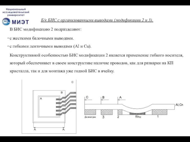 Б/к БИС с организованными выводами (модификации 2 и 3). В БИС модификацию