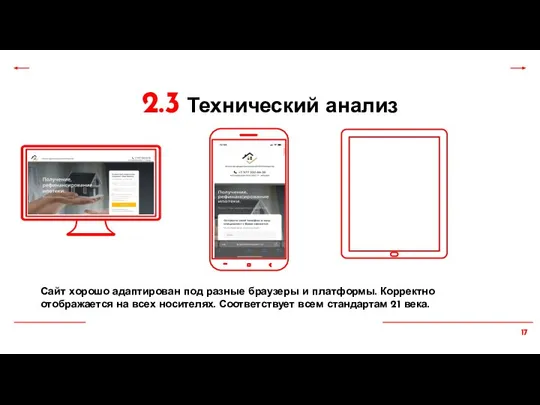 2.3 Технический анализ Сайт хорошо адаптирован под разные браузеры и платформы. Корректно