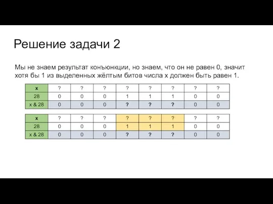 Решение задачи 2 Мы не знаем результат конъюнкции, но знаем, что он