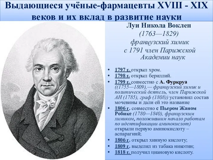 Выдающиеся учёные-фармацевты XVIII - XIX веков и их вклад в развитие науки