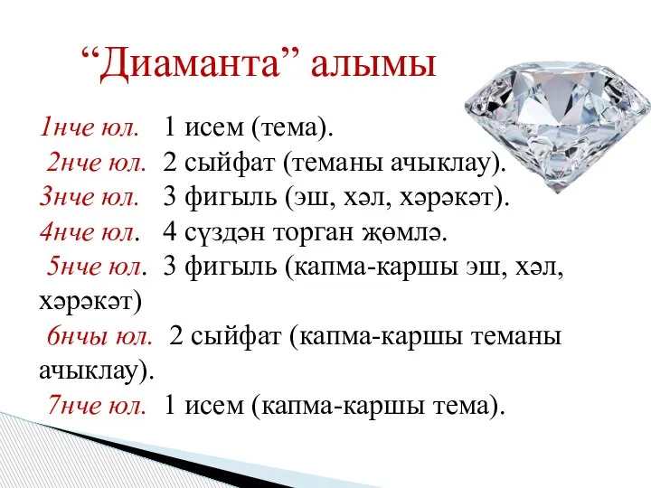 1нче юл. 1 исем (тема). 2нче юл. 2 сыйфат (теманы ачыклау). 3нче