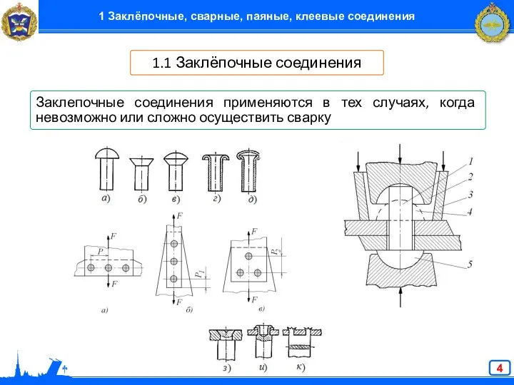 1.1 Заклёпочные соединения Заклепочные соединения применяются в тех случаях, когда невозможно или