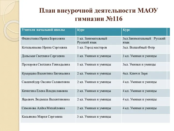 План внеурочной деятельности МАОУ гимназии №116