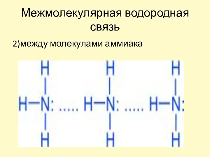 Межмолекулярная водородная связь 2)между молекулами аммиака