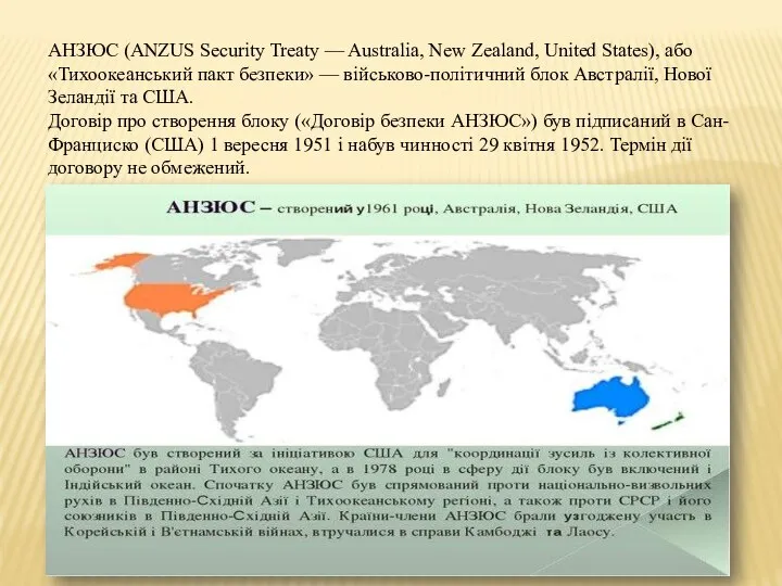 АНЗЮС (ANZUS Security Treaty — Australia, New Zealand, United States), або «Тихоокеанський