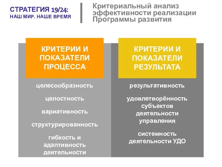 Критериальный анализ эффективности реализации Программы развития целесообразность целостность вариативность структурированность гибкость и