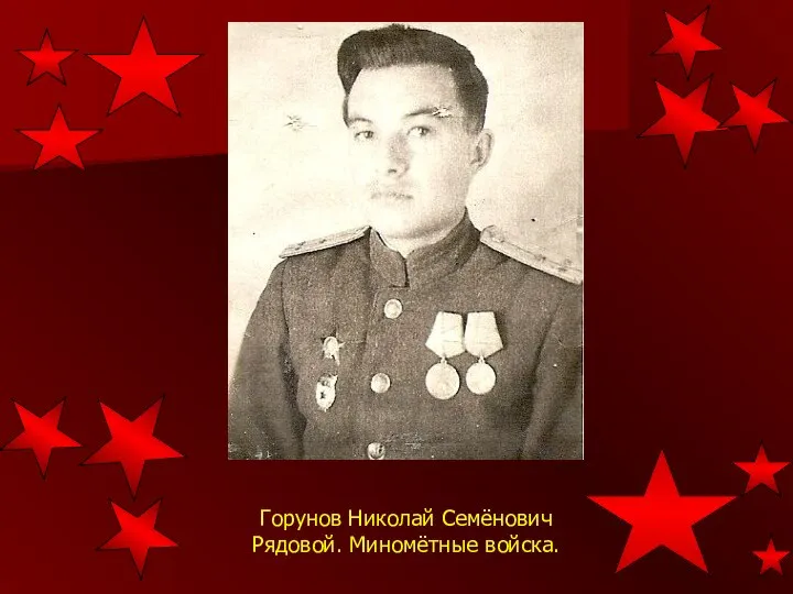 Горунов Николай Семёнович Рядовой. Миномётные войска.