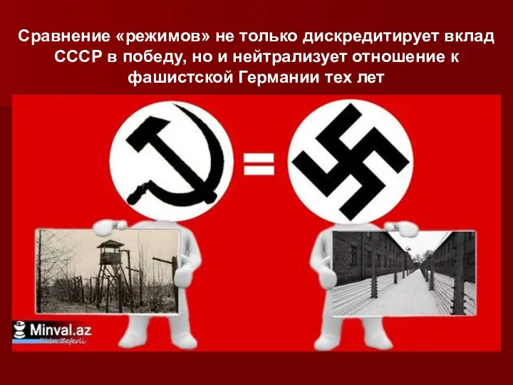 Сравнение «режимов» не только дискредитирует вклад СССР в победу, но и нейтрализует