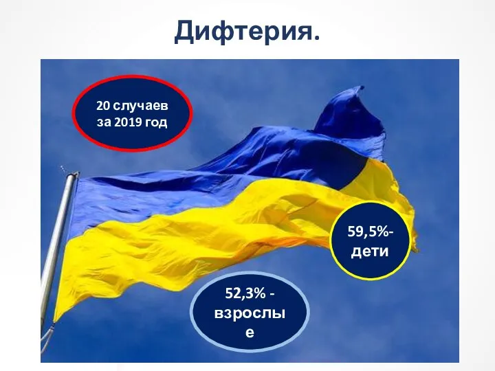 Дифтерия. 20 случаев за 2019 год 59,5%-дети 52,3% - взрослые