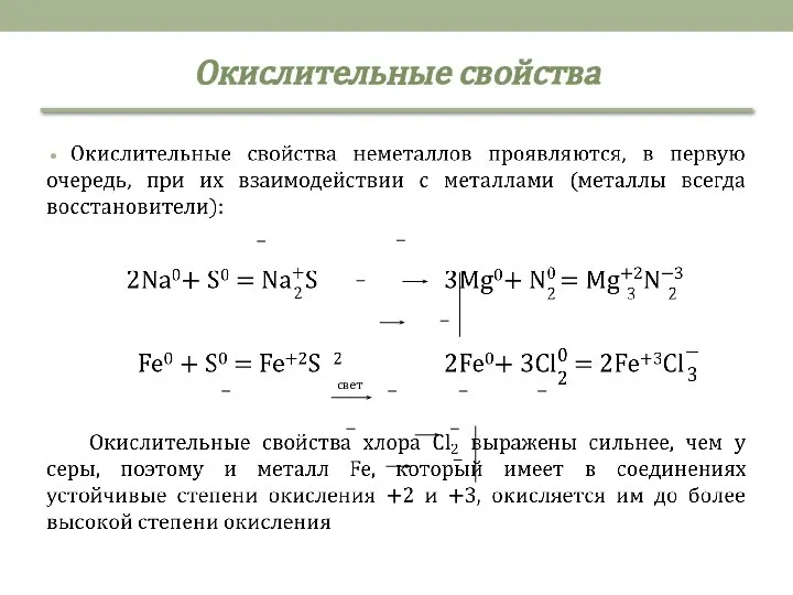 Окислительные свойства свет