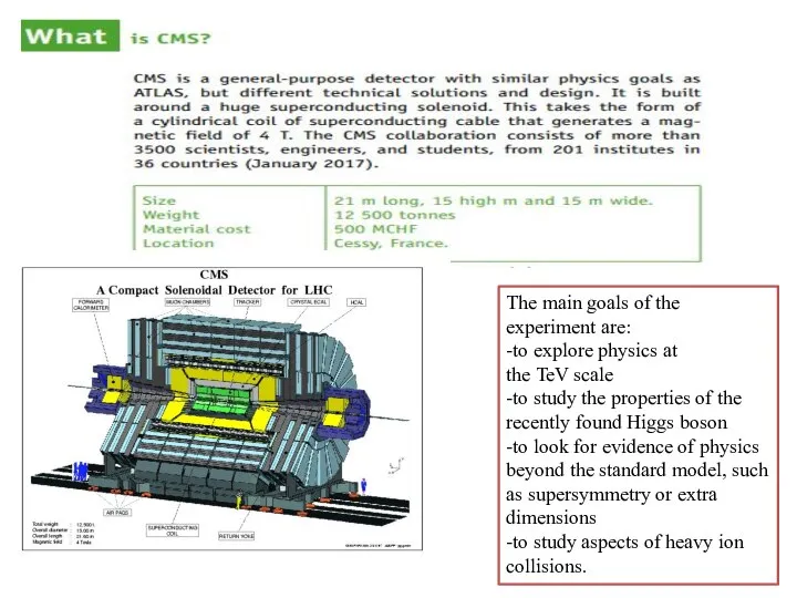 The main goals of the experiment are: -to explore physics at the